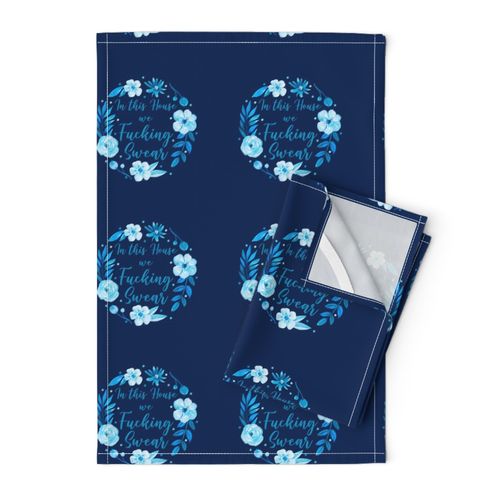 Swatch 8x8 Square Fits 6" Hoop for Embroidery or Wall Art DIY Pattern Kit Template Quilt Square In This House We Fucking Swear Funny Adult Humor Blue Floral