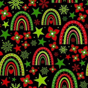 Large Scale Christmas Rainbows Stars and Snowflakes on Black