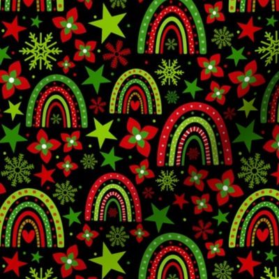 Medium Scale Christmas Rainbows Stars and Snowflakes on Black