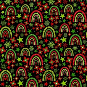 Medium Scale Christmas Rainbows Stars and Snowflakes on Black