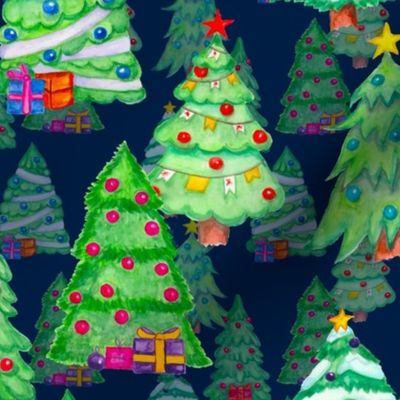 Christmas trees detailed dark blue