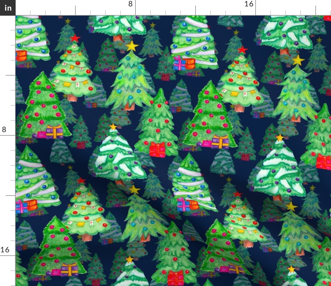 Christmas trees detailed dark blue