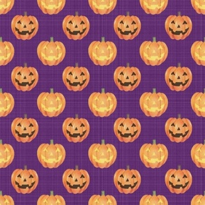 medium scale jackolantern pumpkins on purple texture