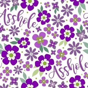 Medium Scale Asshole Purple Floral on White Funny Adult Swear Humor