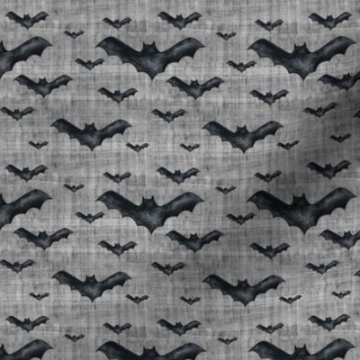 Small Scale Halloween Watercolor Black Bats on Grey Texture