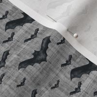 Small Scale Halloween Watercolor Black Bats on Grey Texture