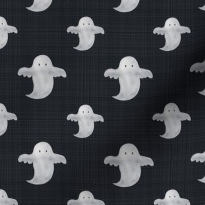 Medium Scale Halloween Watercolor Ghosts on Black Texture Background