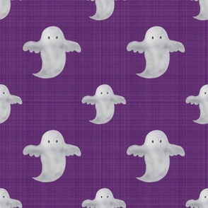 Large Scale Halloween Watercolor Ghosts on Purple Texture Background