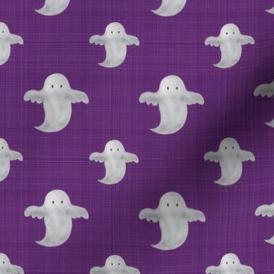 Medium Scale Halloween Watercolor Ghosts on Purple Texture Background