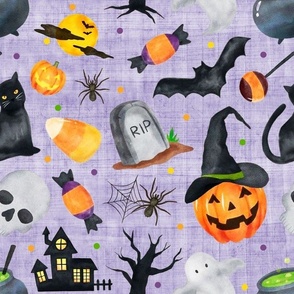 Large Scale Halloween Scatter on Purple Texture Background