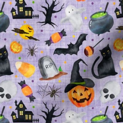 Medium Scale Halloween Scatter on Purple Texture Background