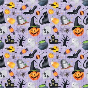 Medium Scale Halloween Scatter on Purple Texture Background
