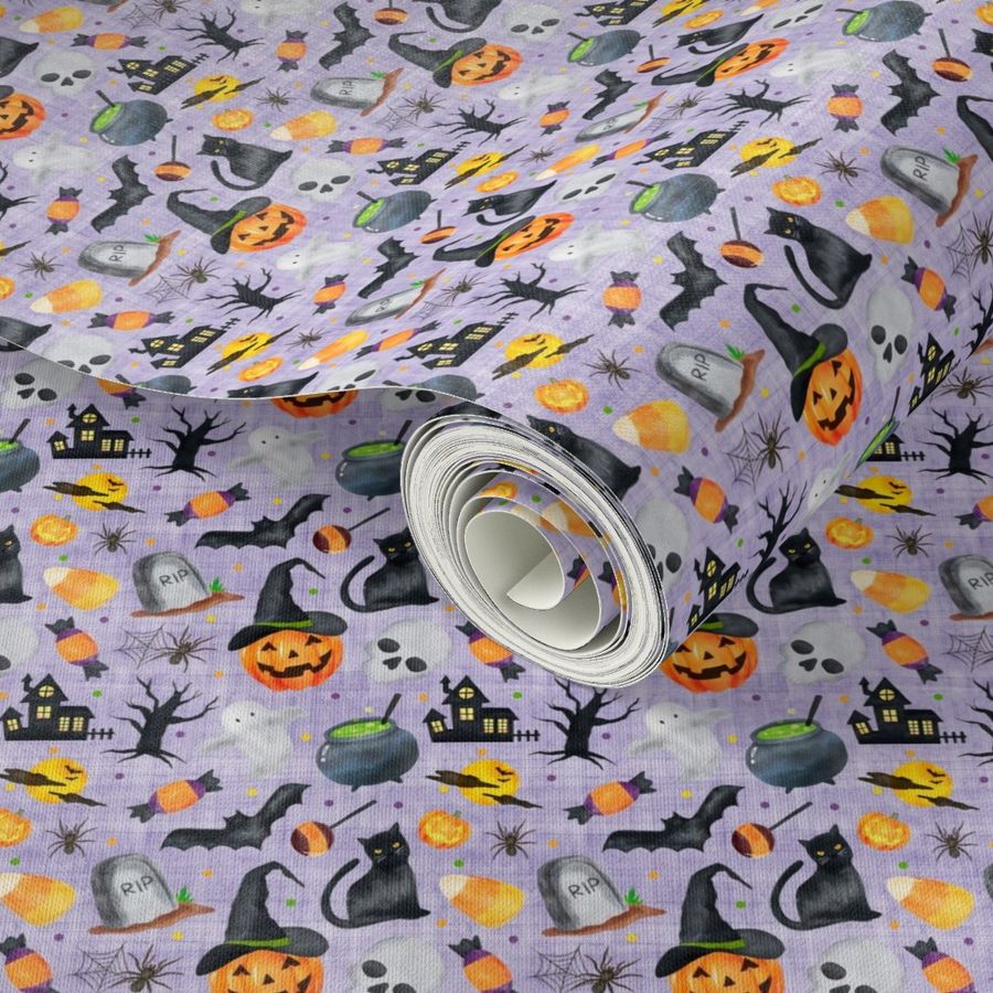 Small Scale Halloween Scatter on Purple Texture Background