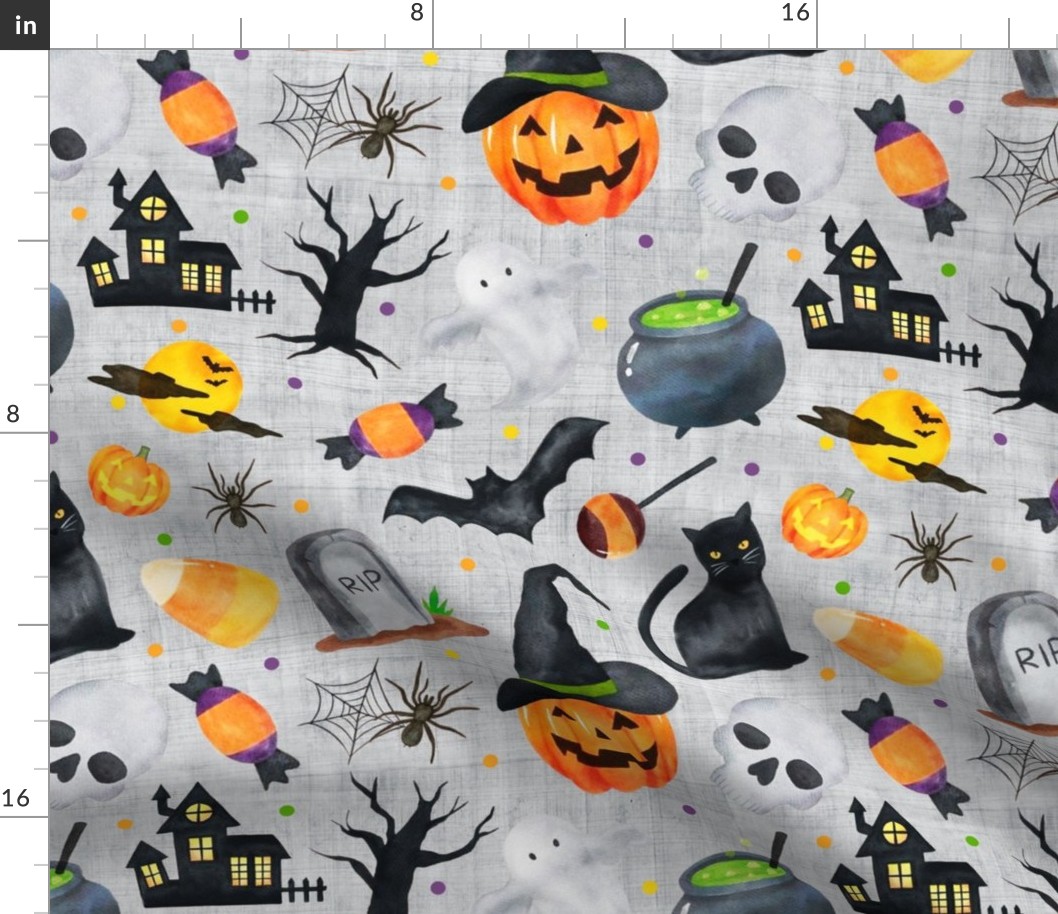 Large Scale Halloween Scatter on Grey Texture Background