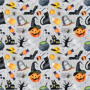 Medium Scale Halloween Scatter on Grey Texture Background