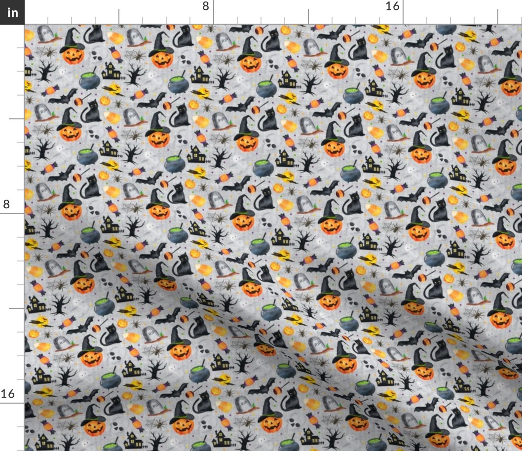 Small Scale Halloween Scatter on Grey Texture Background