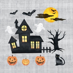 18x18 Pillow Sham Front Fat Quarter Size Makes 18" Square Cushion Haunted Halloween House