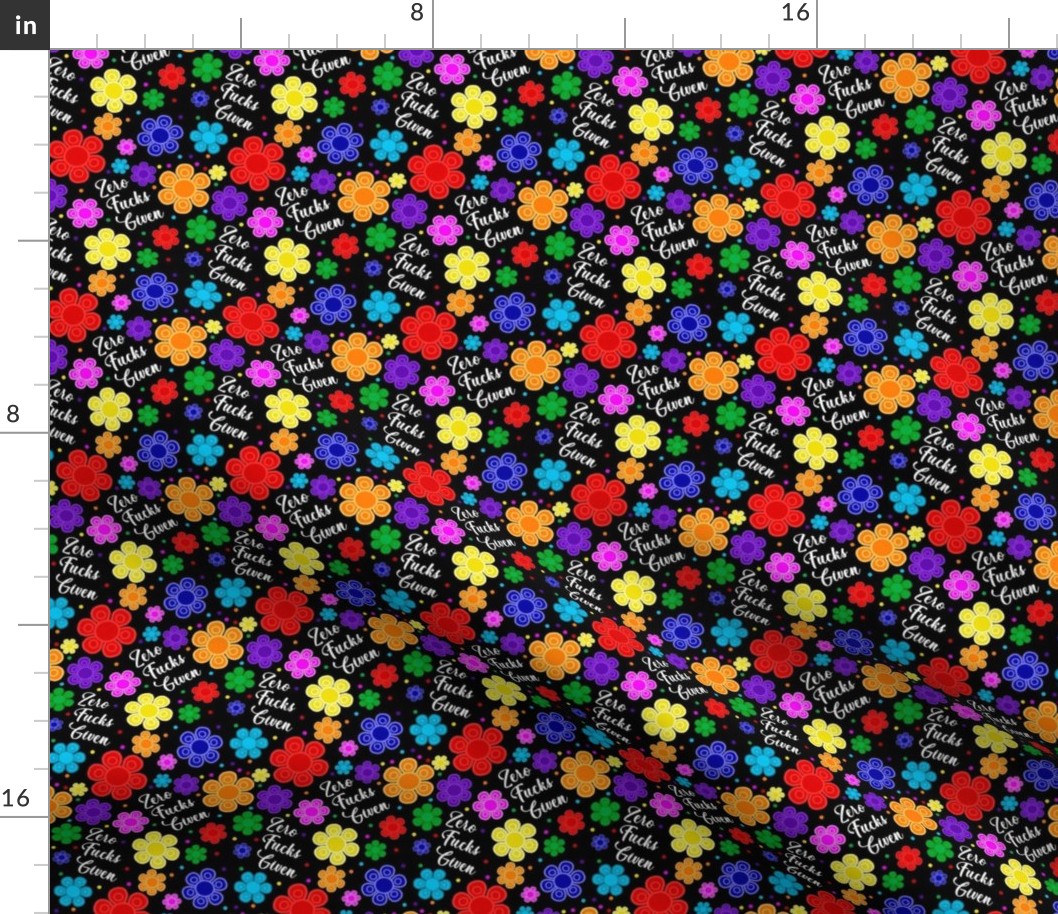Small Scale Zero Fucks Given Bold Rainbow Flowers on Black