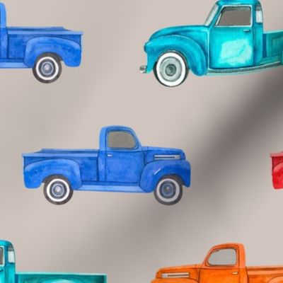 Large Scale Colorful Vintage Trucks  on Tan