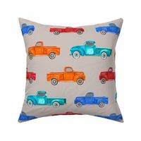 Large Scale Colorful Vintage Trucks  on Tan