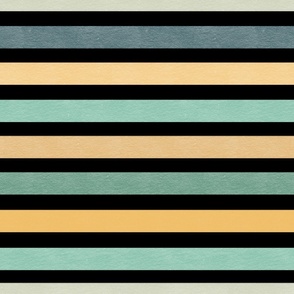 Large Scale Retro Beetle Bug Stripe Coordinate in Mustard Yellow Aqua Teal and Black