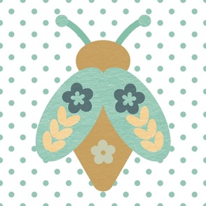 18x18 Pillow Sham Front Fat Quarter Size Makes 18" Square Cushion Retro Beetle Bug Polkadots in Mustard Yellow and Aqua on White