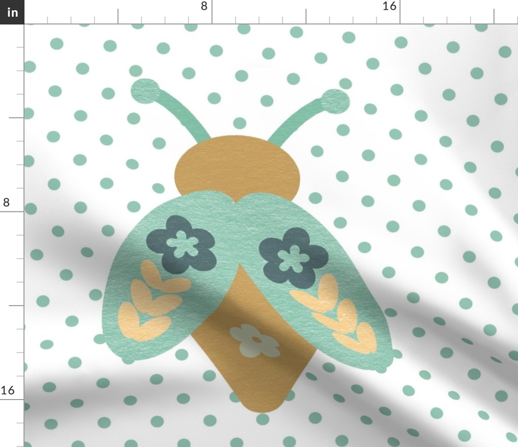 18x18 Pillow Sham Front Fat Quarter Size Makes 18" Square Cushion Retro Beetle Bug Polkadots in Mustard Yellow and Aqua on White