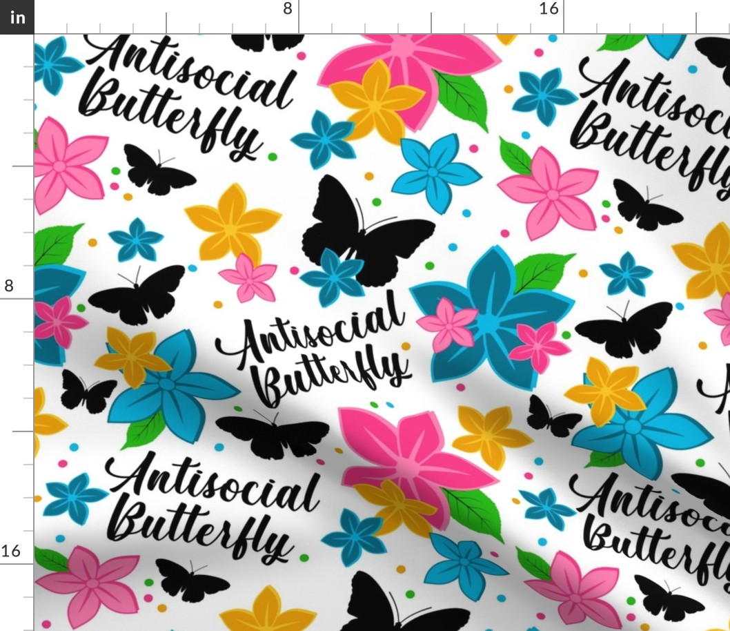 Large Scale Antisocial Butterfly Funny Not Social Colorful Floral 