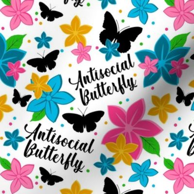 Medium Scale Antisocial Butterfly Funny Not Social Colorful Floral 