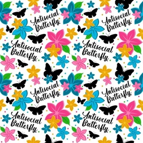 Medium Scale Antisocial Butterfly Funny Not Social Colorful Floral 