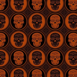 Large Orange and Black  Skulls Calaveras Day of the Dead Dia de los Muertos