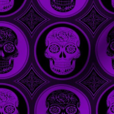 Large Purple and Black Skulls Calaveras Day of the Dead Dia de los Muertos