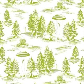 Small-Scale Lime Green Alien Abduction Toile de Jouy