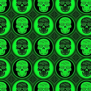 Large Bright Green and Black Skulls Calaveras Day of the Dead Dia de los Muertos