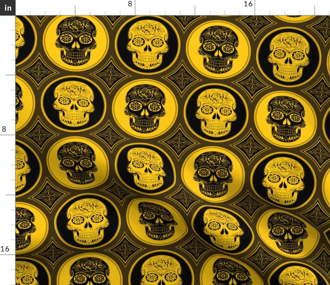 Large Yellow and Black Skulls Calaveras Day of the Dead Dia de los Muertos