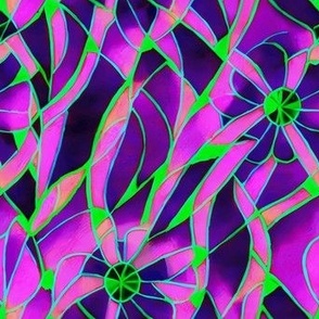 Stained Glass - Adobe - Green Vines Purple Flowers • Fluorescent