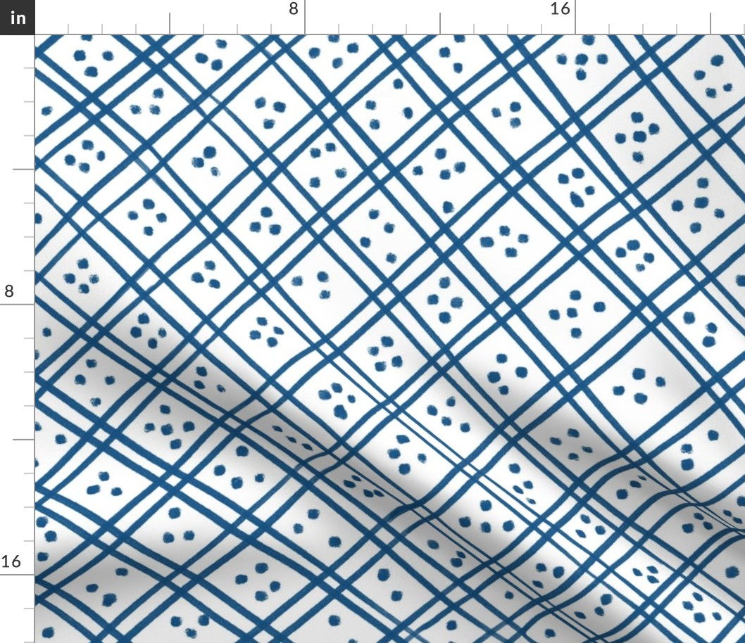 blue delft criss cross dots // white // large scale