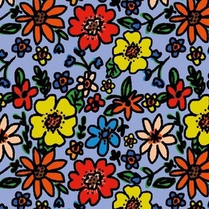 Retro Doodle Floral - Hyacinth Blue