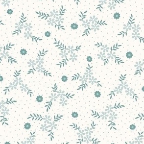 Lena Floral Ditsy: Dusty Aqua Cottage Floral Toss, Blue Green Flowers 