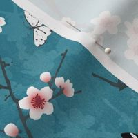 Cherry blossom white on teal