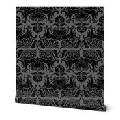 I Love Craft (Cthulhu Damask) Charcoal 2" repeat