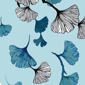 Ginkgo leaves on teal large scale