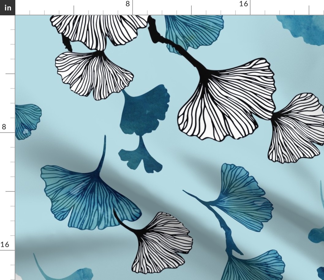 Ginkgo leaves on teal large scale