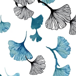 Ginkgo leaves teal large scale