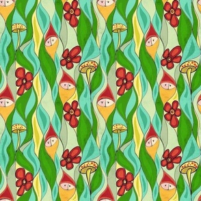 Gnomes  red  flowers - turquoise - small