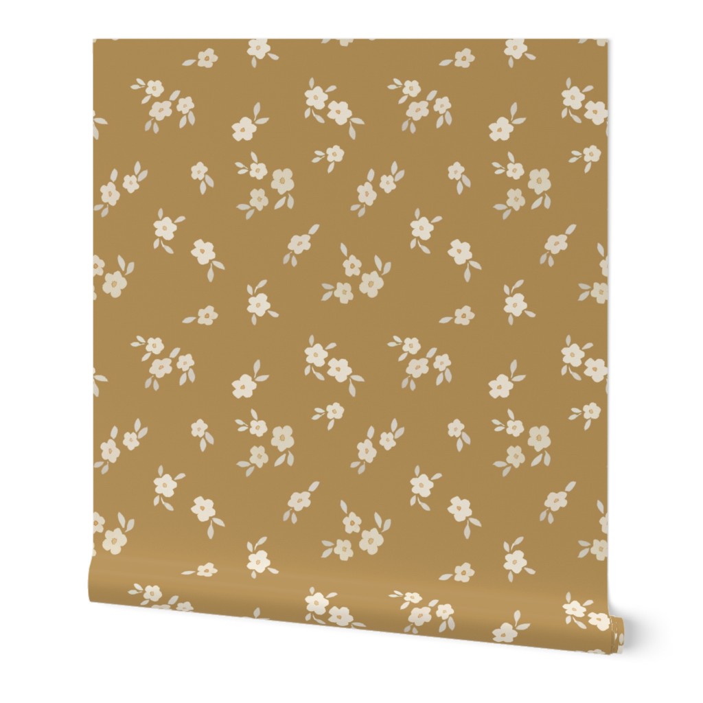 beige watercolor florals - mini - ochre