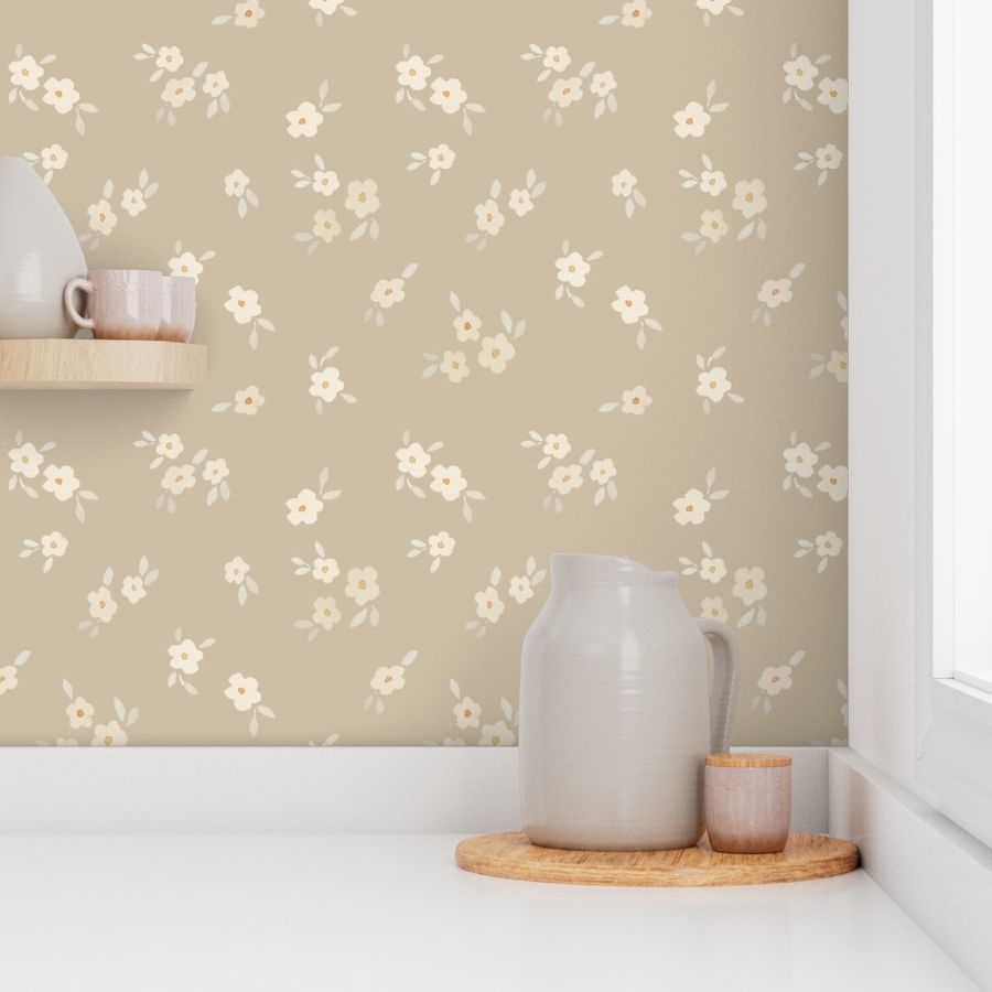 beige watercolor florals - mini - greige