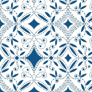 delft blue tile diamond swirls // medium scale