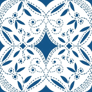 delft blue tile diamond swirls // large scale