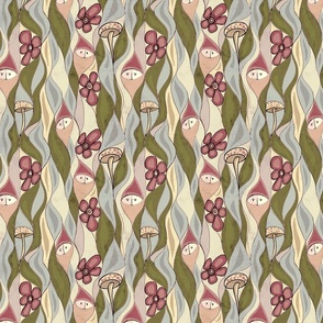 Gnomes pink flowers beige - large